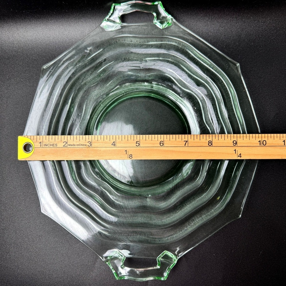 Jenkins Ocean Wave Uranium Glass Handled Cake Plate Platter #190 Depression - Picture 6 of 16